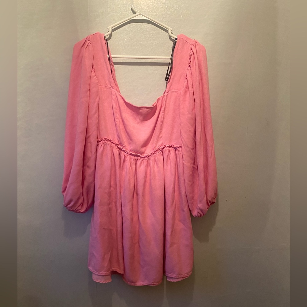 Forever21 Pink Mini Dress Size L Coquette Style Baby Doll Mini 3/4 Sleeve